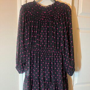 Women's Ann Taylor Black with Pink Polka Dot Long Sleeve Midi Dress - Size 6